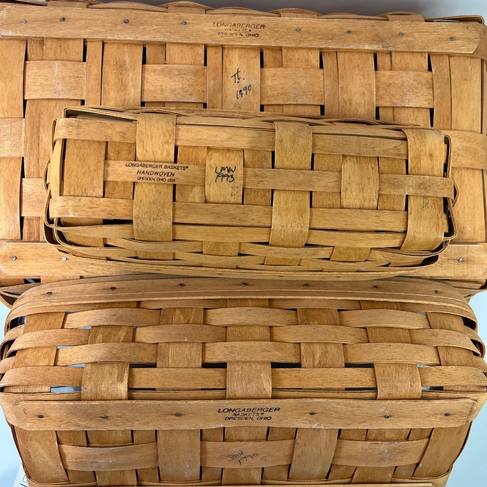 Vtg Longaberger Baskets Set 7 Piece Large Woven Wood Bread Warmers Farmhouse - Picture 8 of 8